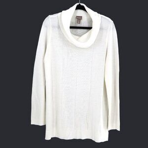 Chico's Cowl Neck Sweater Women M White‎ Classic Minimalist Casual Layering